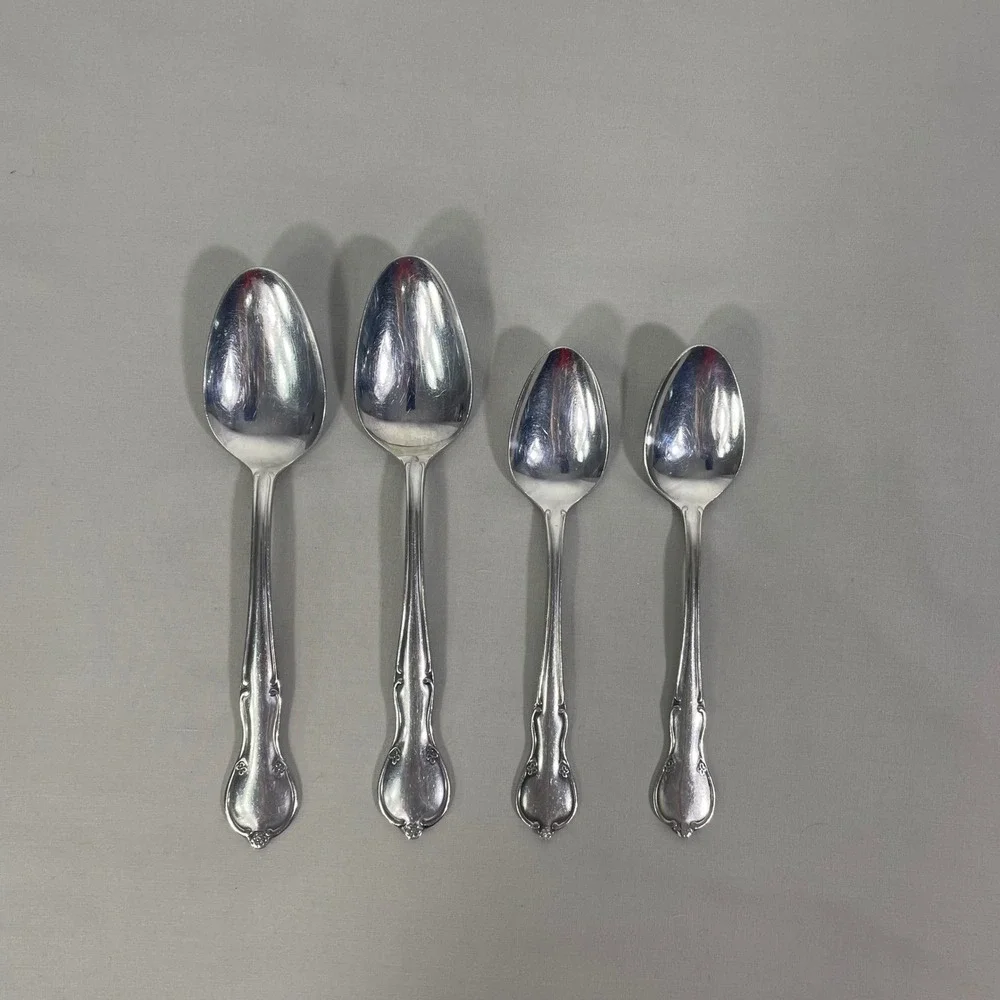 Vtg Montgomery Ward Stainless Spoons Flatware Floral Fiddle 2 Tsp 2 Soup Spoons‎